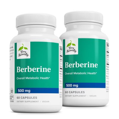 Terry Naturally Berberine - Dietary Supplement with Berberine - Liver Health Supplement for Metabolism Support - Joint Health Support for Men Women - 60 Capsules (Pack of 2)