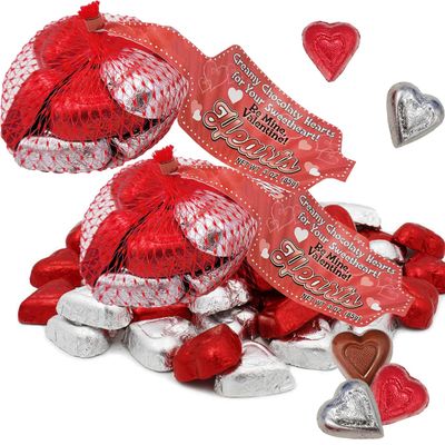 Fruidles Happy Valentine&#39;s Milk Chocolate Hearts in Mesh Bag, Creamy Chocolaty Hearts, Holiday Treats, Individually Wrapped, Kosher Certified (2-Pack)