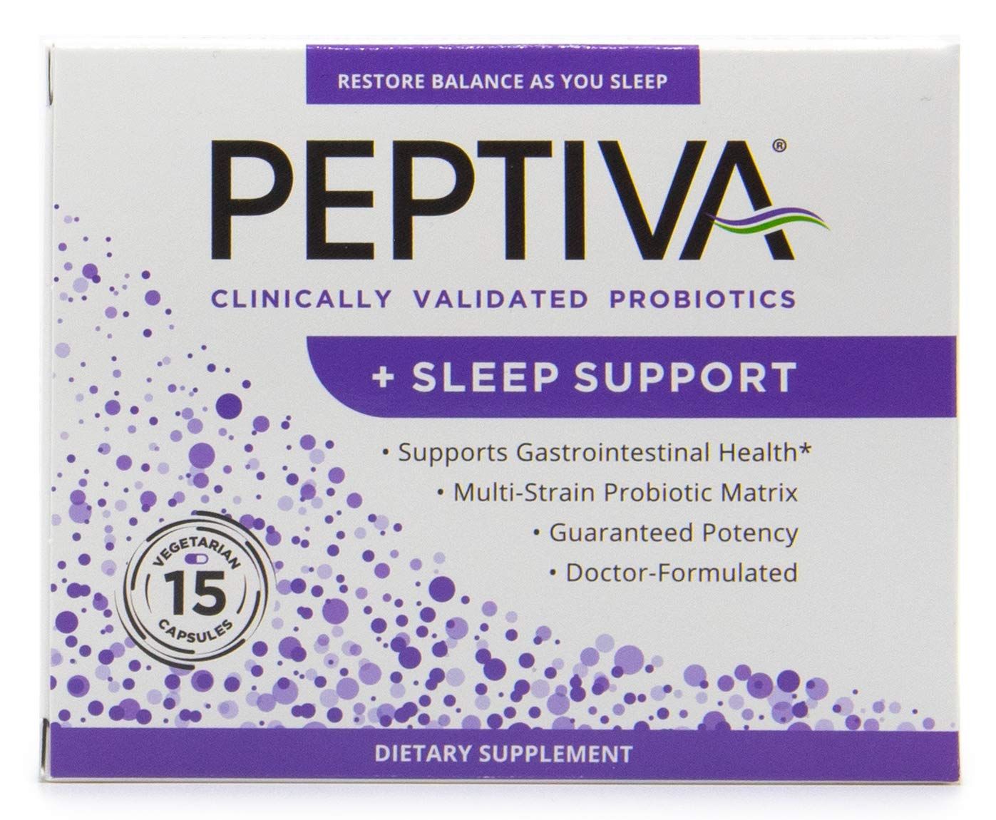 Peptiva 26 Billion CFU Probiotic and Sleep Support - Clinically Validated Multi-Strain Probiotic - Lactobacillus and Bifidobacterium, Melatonin - 15 Count