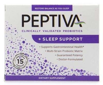 Peptiva 26 Billion CFU Probiotic and Sleep Support - Clinically Validated Multi-Strain Probiotic - Lactobacillus and Bifidobacterium, Melatonin - 15 Count