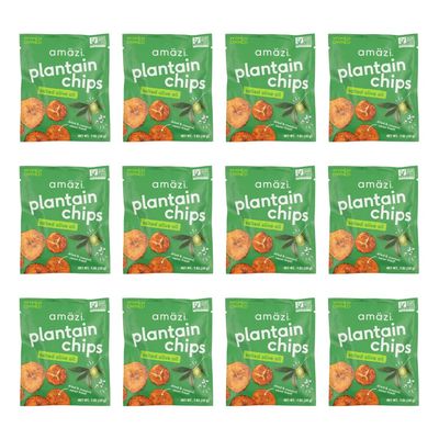 Am zi Foods Dried Roasted Salted Olive Oil Plantain Chips (12 Pack) All Natural Mini Travel Crunchy Dried Fruit Snacks Gluten Free Healthy Snacks