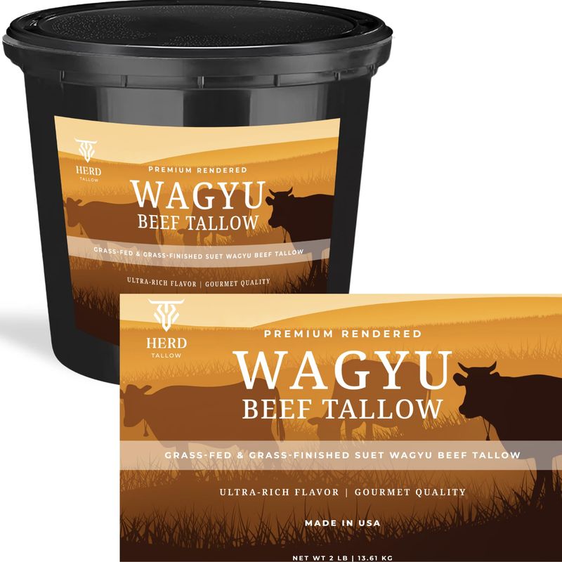 Beef Tallow for Cooking Grass Fed Grass Finished Wagyu 2 LB 32 Oz Premium Rendered Suet