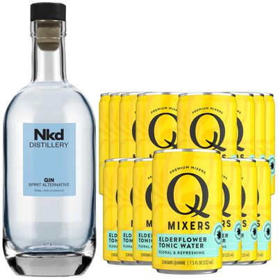 Nkd Distillery Tequila Alternative Premium Non-Alcoholic Spirit - Zero Alcohol - With Q Mixers Elderflower Tonic [ 15 Pack ]