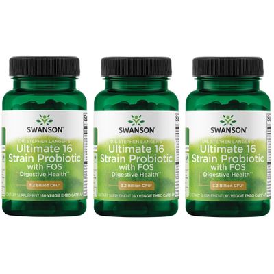 Swanson Dr. Stephen Langer&#39;s Formula - Natural Probiotic wPrebiotic FOS - 16-Strain Supplement Promoting Digestive Support w 3.2 Billion CFU per Capsule - (60 Veggie Capsules) (3 Pack)
