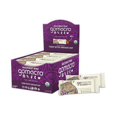 GoMacro MacroBar Mini Organic Vegan Snack Bars - Peanut Butter Chocolate Chip (0.9 Ounce Bars, 24 Count)