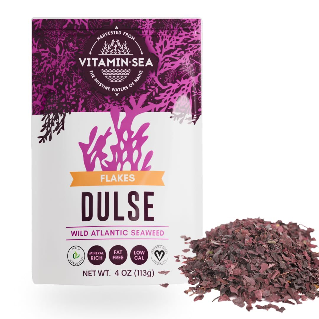 VITAMINSEA Dulse Dried Seaweed Wild North Atlantic Seaweed for Snacking, Seasoning, Soups Salads Rich in Vitamins, Minerals Antioxidants Perfect for Thyroid Support Flakes (4 OZ)
