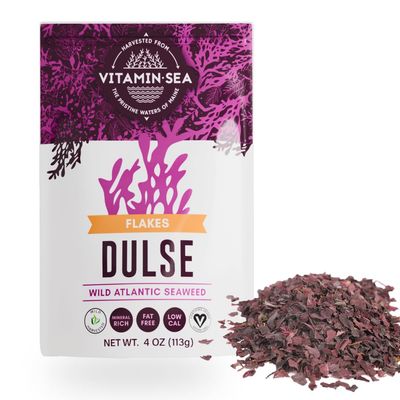 VITAMINSEA Dulse Dried Seaweed Wild North Atlantic Seaweed for Snacking, Seasoning, Soups Salads Rich in Vitamins, Minerals Antioxidants Perfect for Thyroid Support Flakes (4 OZ)
