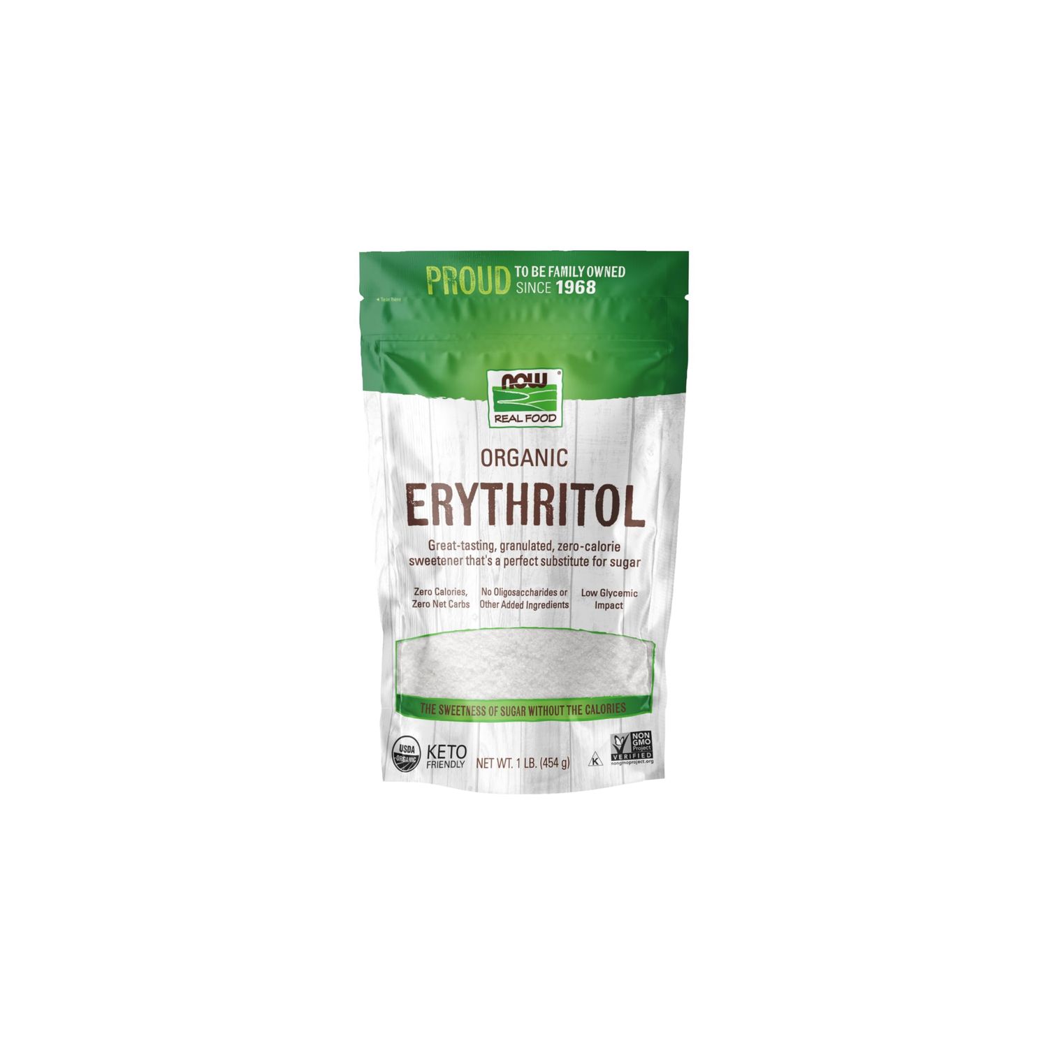 NOW Foods, Organic Erythritol, Pleasant Sweetner for Reduced-Calorie and Sugar-Free Recipes, Zero-Calorie, Low Glycemic Impact, 1-Pound (Packaging May Vary)