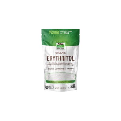NOW Foods, Organic Erythritol, Pleasant Sweetner for Reduced-Calorie and Sugar-Free Recipes, Zero-Calorie, Low Glycemic Impact, 1-Pound (Packaging May Vary)