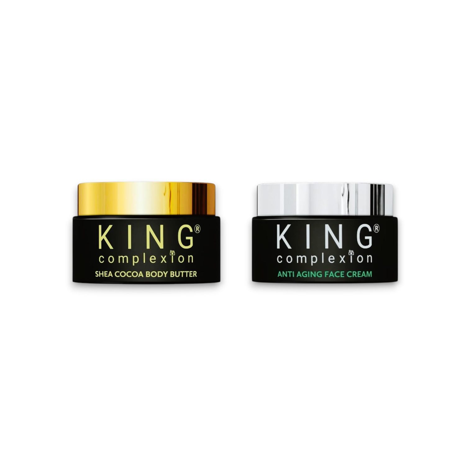 KING Complexion Twin Bundle Small Sample Set of Shea Cocoa Premium Body Butter and Anti Aging Face Cream - Organic - Travel Size - Retinol - Black Skincare - Body and Face Moisturizer (.18oz each)