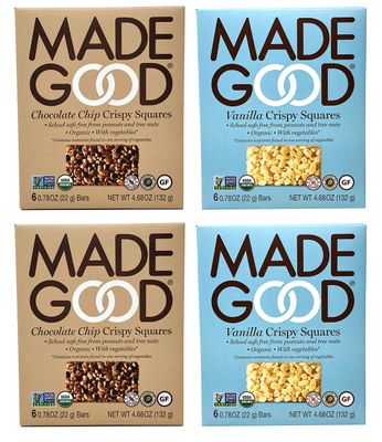 Made Good Organic Crispy Squares Variety Pack of 4 - Vanilla and Chocolate Chip Crispy Squares - Tree-Nut and Peanut-Free, Gluten-Free, Vegan, Kosher (12 Squares Per Flavor)