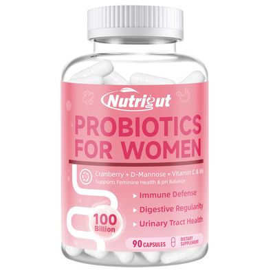 Probiotics for Women 100 Billion CFUs Probiotic and Prebiotics with Digestive Enzymes for Gut Health, Vaginal Probiotics with Cranberry and D-Mannose for Urinary Tract Health, pH Balance, 90 Capsules