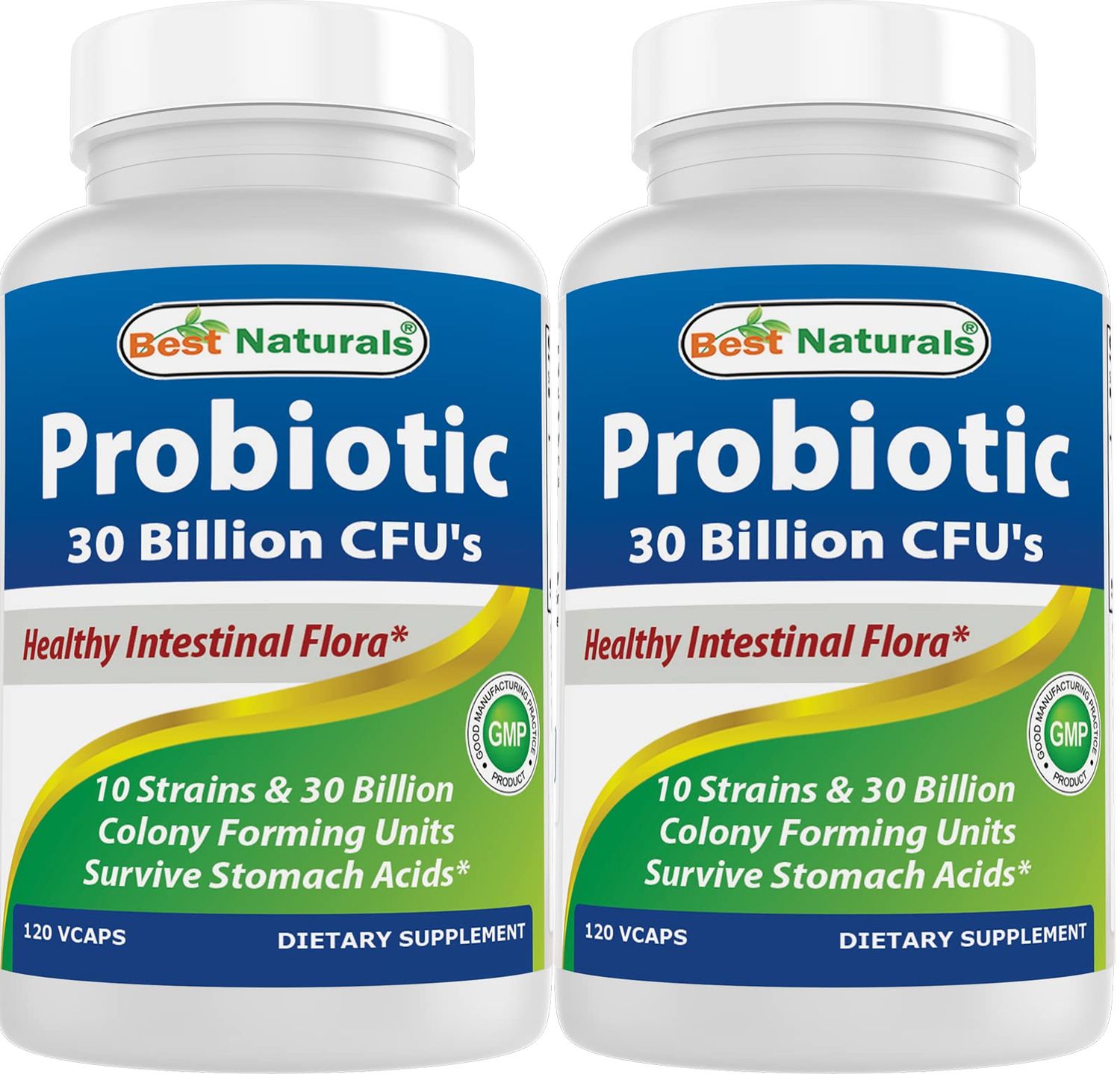 Best Naturals Probiotic 10 Strains 30 Billion Shelf Stable 120 Veggie Caps (120 Count (Pack of 2))