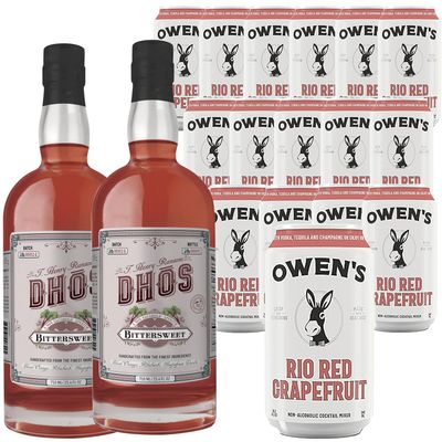 Dh s Handcrafted Non-Alcoholic Bittersweet 750 ML Bottles w Pack Owen s Mixers Rio Red Grapefruit 8.2 OZ Cans - Perfect for Mocktails - Made in USA