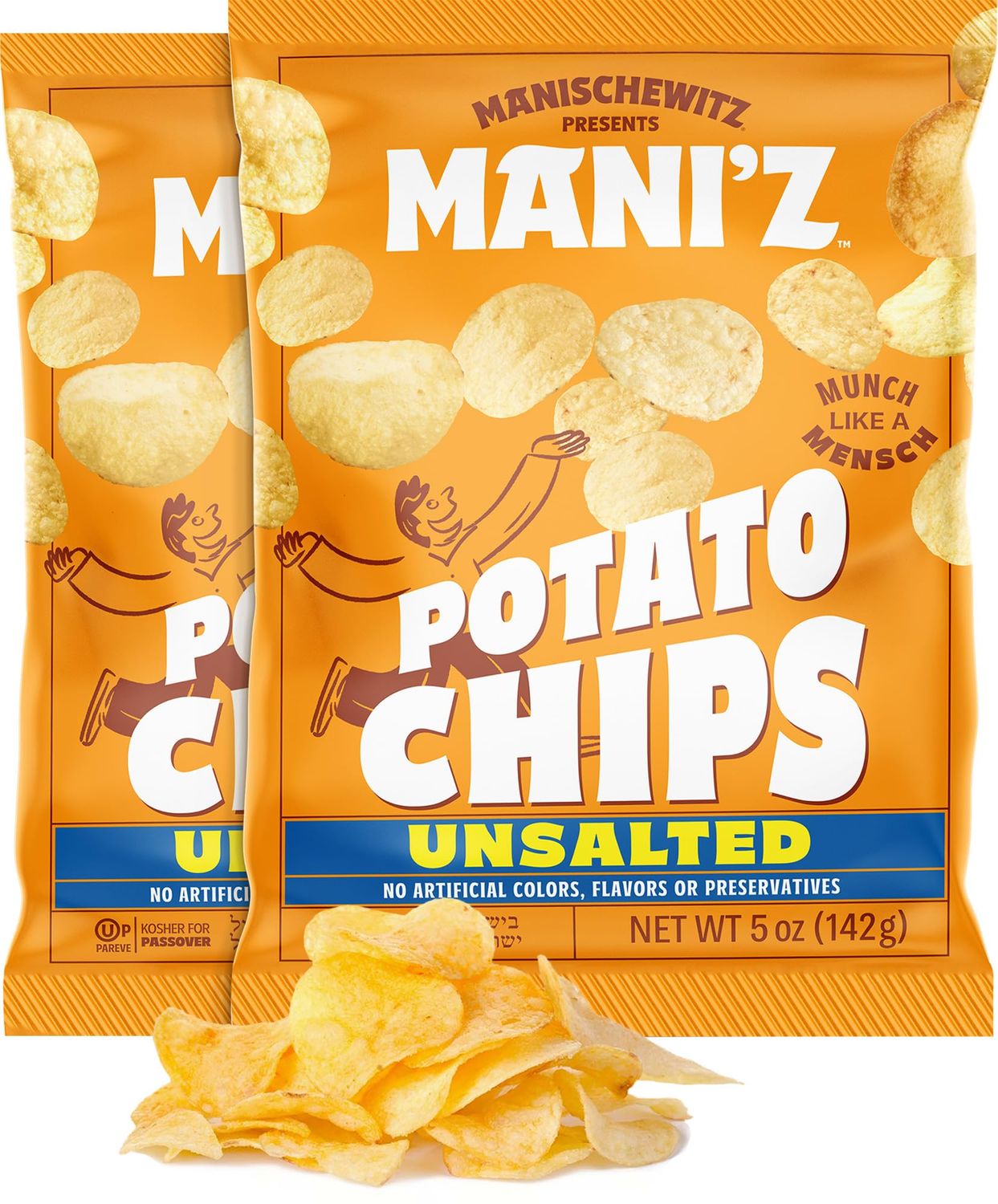 Manischewitz Unsalted Potato Chips 5oz (2 Pack) Crispy Delicious No Artificial Colors, Flavors or Preservatives Kosher for Passover