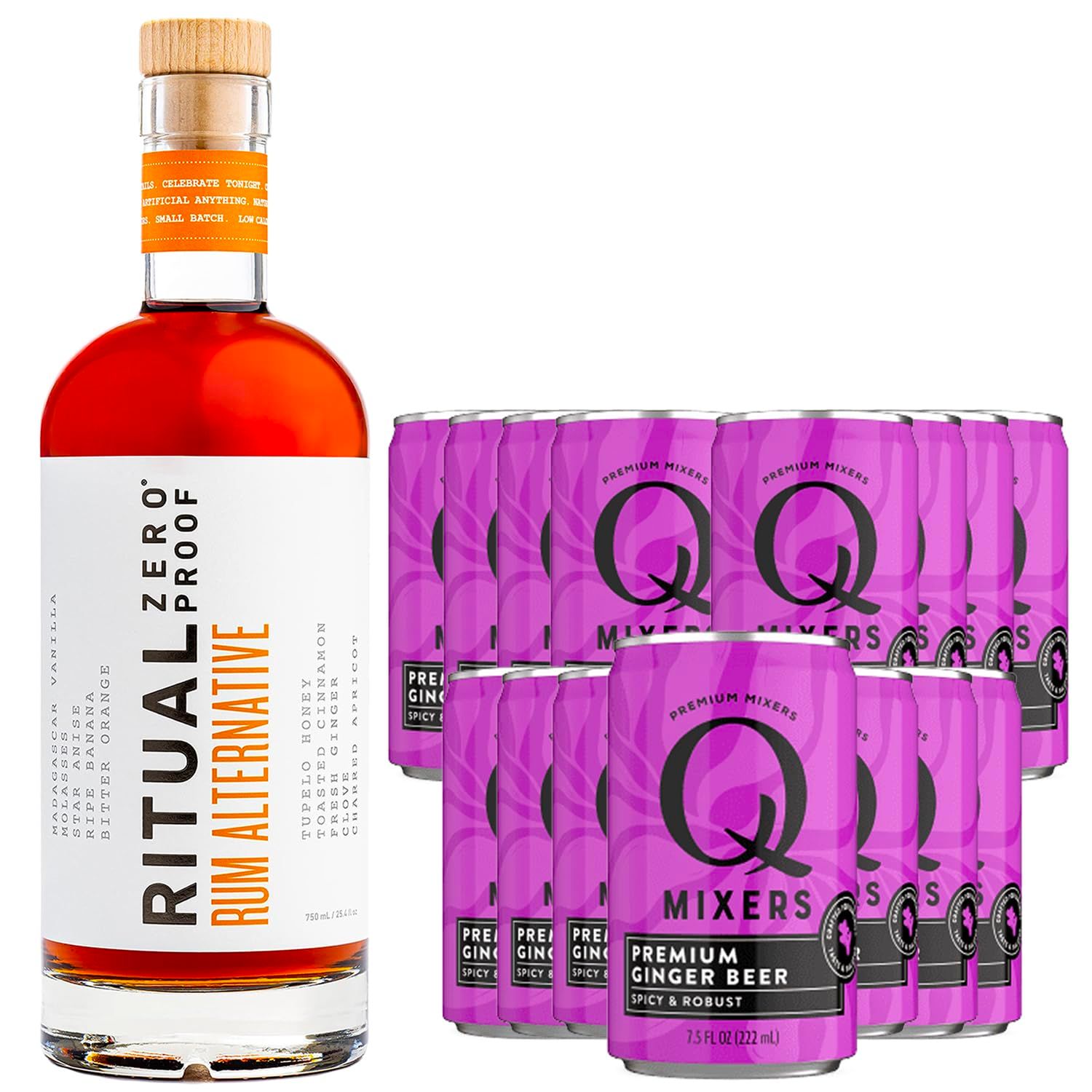 Ritual Zero Non-Alcoholic Rum Alternative with of Q Mixers Ginger Beer for your favorite Alcohol-Free Mixed Drink 15 PACK