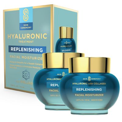 Skin Ceremony Hyaluronic Acid Collagen Replenishing Moisturizer - Deep Hydration Moisture Retention, Anti-Aging - Dermatologist Tested, Clean Beauty, Korean Skin Care - 1.69 FL.OZ. (2 Pack)