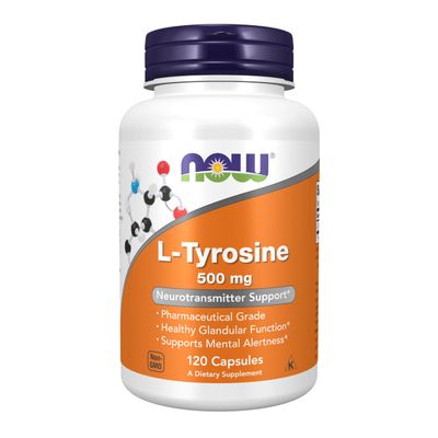 NOW Foods Supplements, L-Tyrosine 500 mg, Supports Mental Alertness, Neurotransmitter Support, 120 Capsules
