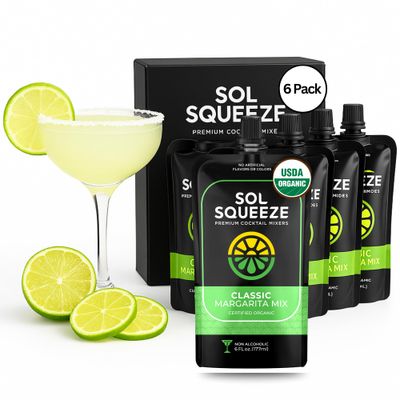 Organic Margarita Mix Cocktail Mocktail Drink Mixers Natural Flavor Non-GMO 2 Pouches Makes 2-4 Drinks Real Fruit Non-Alcoholic Gluten-Free (Sol Squeeze) (6 Pack)