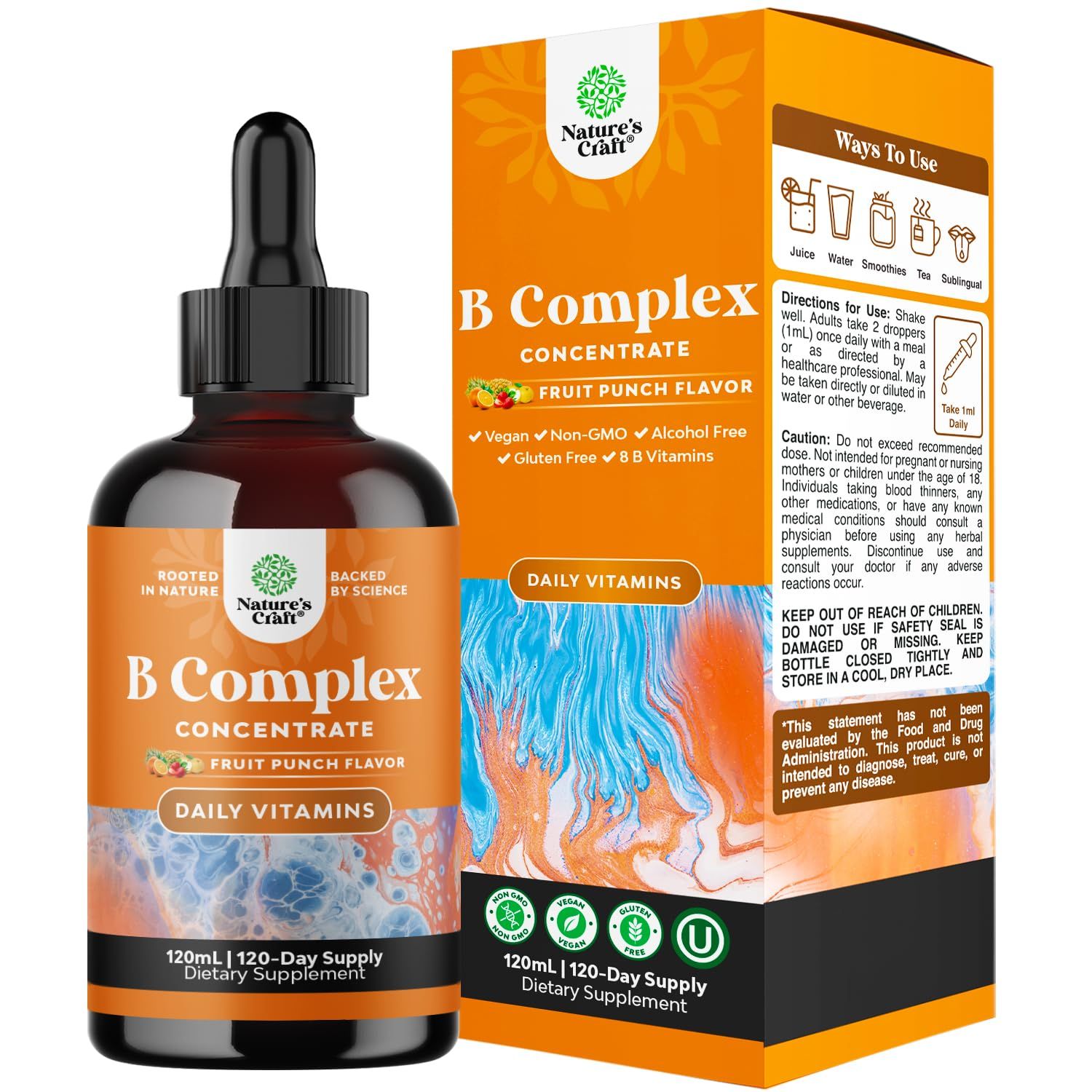 Vegan Vitamin B Complex Liquid - 9-in-1 Liquid B Complex Vitamins for Women Men with B1 B2 B3 B5 B6 B7 Folate Methyl B12 Plus Vitamin C - Super Concentrated Non GMO Naturally Flavored (120svg)