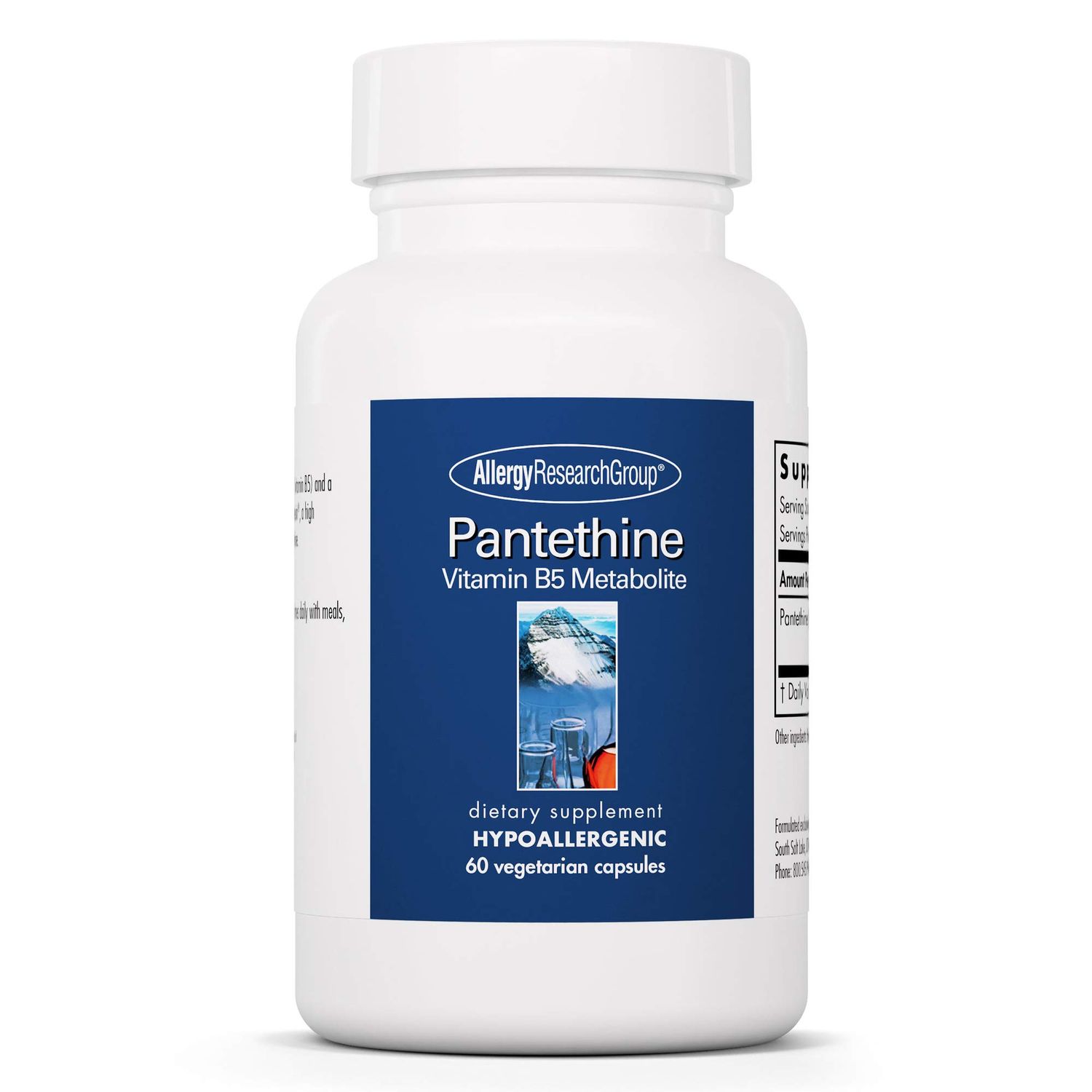 Allergy Research Group Pantethine Supplement - Vitamin B5, Pantothenic Acid, Metabolism Support, Liver Support, Cardiovascular Supplement, Coenzyme A, 660mg Vegetarian Capsules - 60 Count