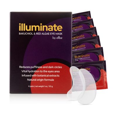 Illuminate Under Eye Mask: Reduces Puffiness and Dark Circles; Infused with Botanical Extracts, Bakuchiol, Red Algae Hyaluronic Acid - 6 Pairs. Biodegradable.