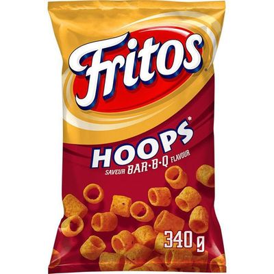 Fritos Hoops BAR-B-Q Corn Chips, 340g12 oz., Bag, Imported from Canada
