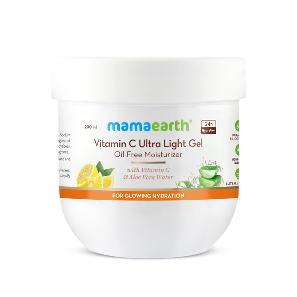 Mamaearth Vitamin C Ultra Light Gel Oil-Free Moisturizer Long Lasting Hydration with Aloe Vera Water Reduces Sun Damage Dryness for Face Body 6.76 Fl Oz (200ml)
