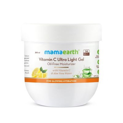Mamaearth Vitamin C Ultra Light Gel Oil-Free Moisturizer Long Lasting Hydration with Aloe Vera Water Reduces Sun Damage Dryness for Face Body 6.76 Fl Oz (200ml)