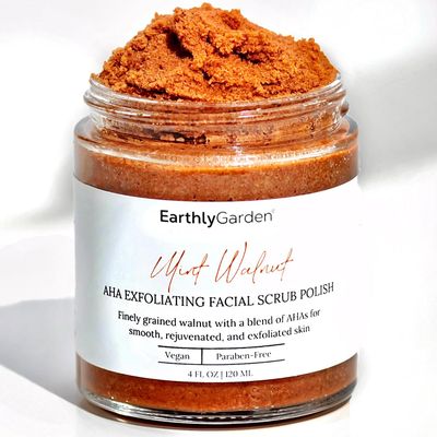 Earthly Garden Mint Walnut AHA Exfoliating Face Scrub Microdermabrasion, (2 oz.)