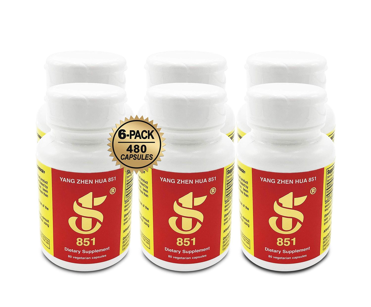 YANG Zhen Hua 851, Keeping You Healthy Naturally , Made with 100 All-Natural USDA Organic Fermented Soy, Gluten-Free, Dairy-Free, BCAA, BCFA, Minerals, Protein (480 Capsules) - 6 Bottles