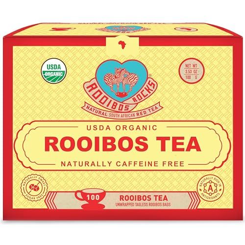Organic Red Rooibos Tea Bags 100 Count - Naturally Sweet Herbal Tea Safe for Children Pregnant Women - Low Tannin, Premium South African Caffeine Free Tea Bags Sustainably Ethically Farmed
