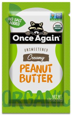 Once Again Organic Creamy Peanut Butter - 1.15oz Squeeze Packs, 10 Count - Salt Free, Unsweetened - USDA Organic, Gluten Free Certified, Vegan, Kosher