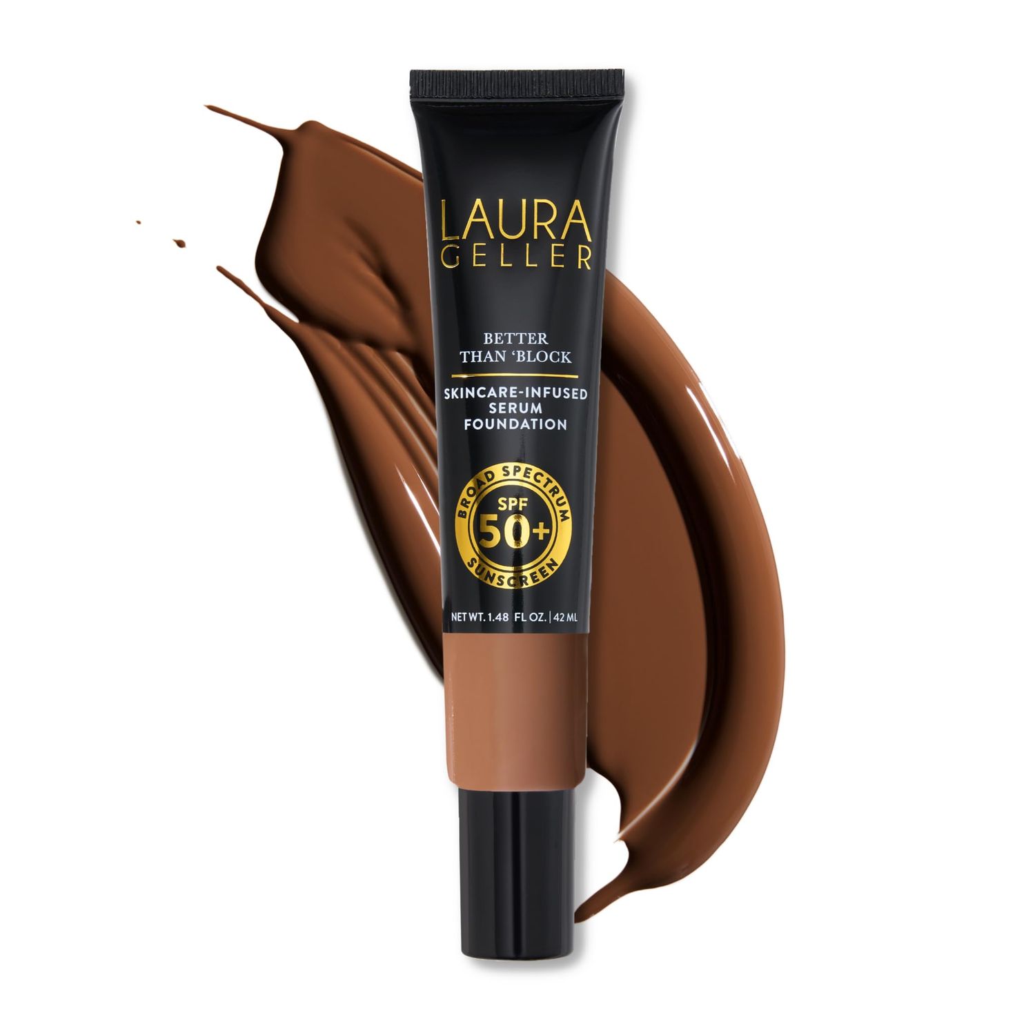 LAURA GELLER NEW YORK Better Than Block Skincare-Infused Serum Foundation with Broad Spectrum SPF 50, Deep