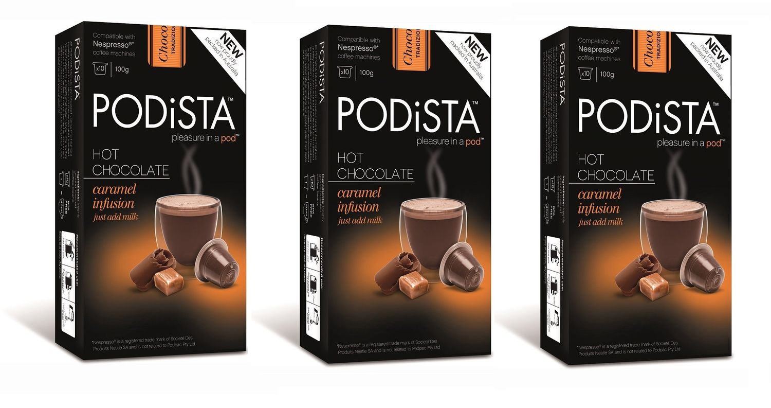 Hot Chocolate Nespresso Compatible Capsules Hot Cocoa Pods - Caramel Infusion - 3 Pack - 30 Pod Package