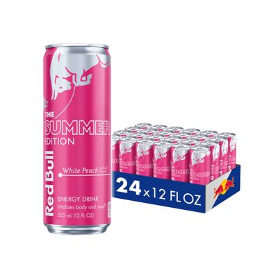 Red Bull Summer Edition Energy Drink, White Peach, 12 fl. oz., Case of 24 cans, with 114mg Caffeine, Taurine B Vitamins