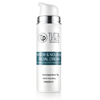 Glycolic Acid Cream 20 AHA Facial Cream, Vitamin Complex - Acne Cream, q10 Anti Aging wrinkle cream, KP - Keratosis pilaris Fine Line Cream - Day and Night Cream - Oil Free - Renew Nourish 1.9 oz