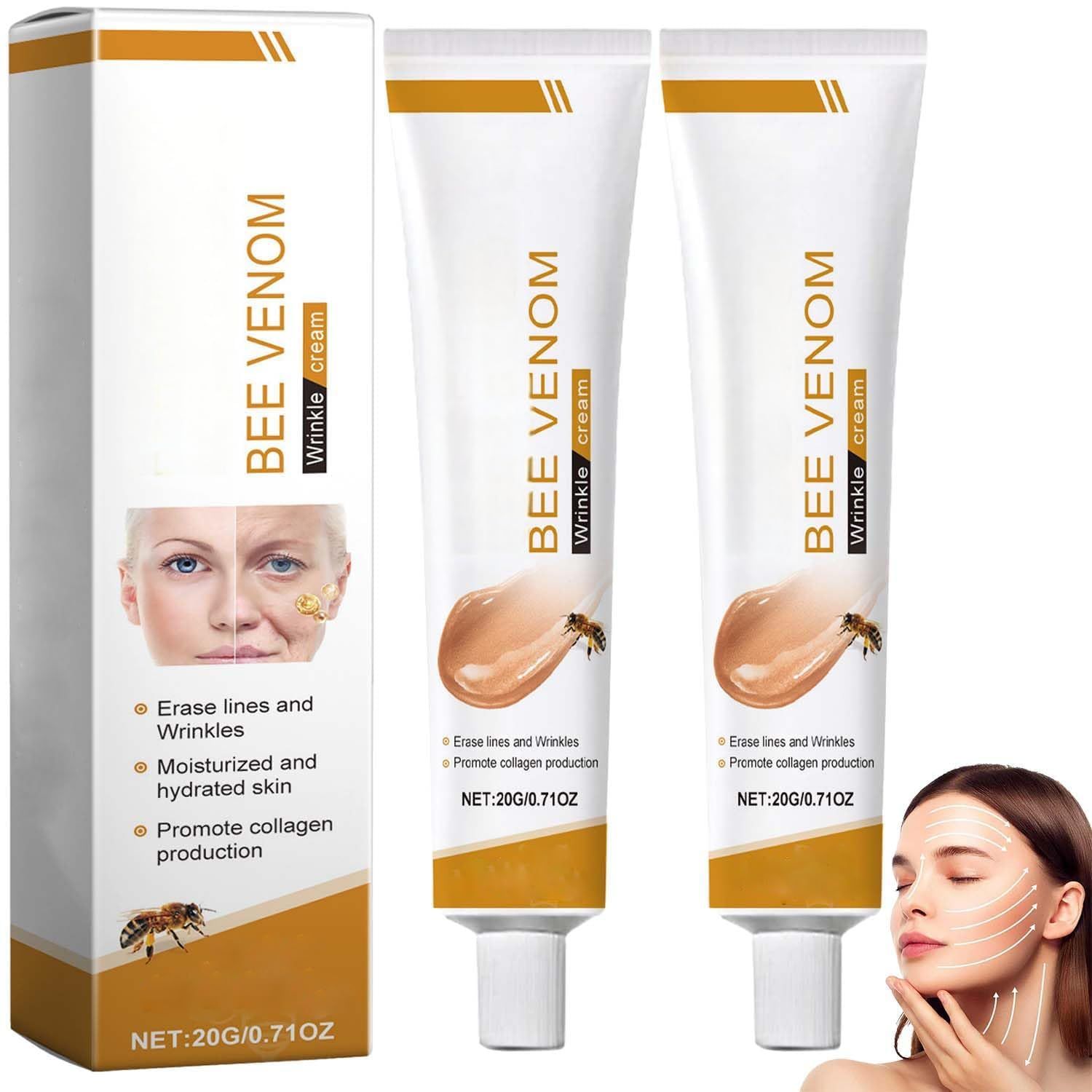 XSCQ 2PCS Bee Venom Wrinkle Removal Cream, Anti-Aging Bee Venom Face Cream Moisturiser, Repair Cream Lifting Recovery for All Skin Type