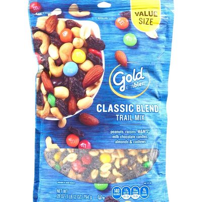 Classic Emblem Gold Blend Trail Mix: Peanuts, Raisins, Chocolate Candies, Almonds, Cashews - Snack Snacking Food Treat For Kids Family, Value Jumbo 28oz Bag