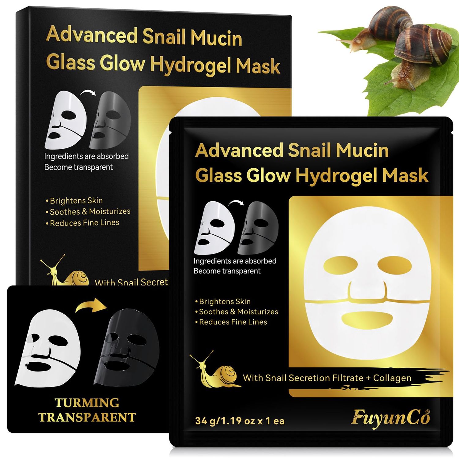WINE LIP TINT Advanced Snail Mucin Glass Glow Hydrogel Face Masks - 4pcs Collagen Face Mask - Anti Aging and Moisturizing Face Masks Skincare,for Acne Marks, Anti-Aging, Firming Skin