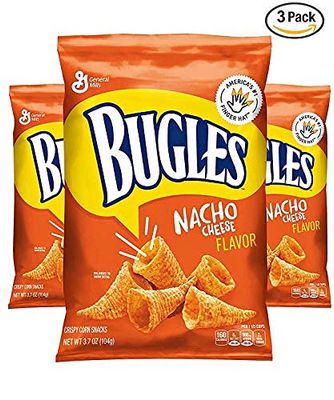 Bugles Nacho Cheese Crispy Corn Snacks First Cone Shaped Corn Snack Large 3.7 oz. Bags, Delicious Cheese Flavor (Pack of 3)