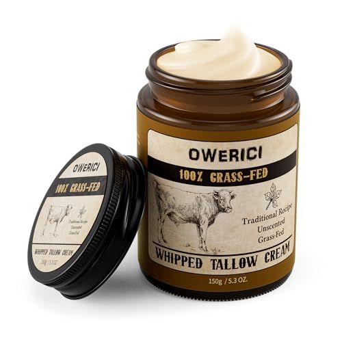 Owerici Beef Tallow for Skin, for Skin (5.3 Oz), Tallow Face Moisturizer, 100 Grass Fed and Finished, Deeply Moisturizing for Face Body, Natural Care for Soft Supple (Brown, Extra large)