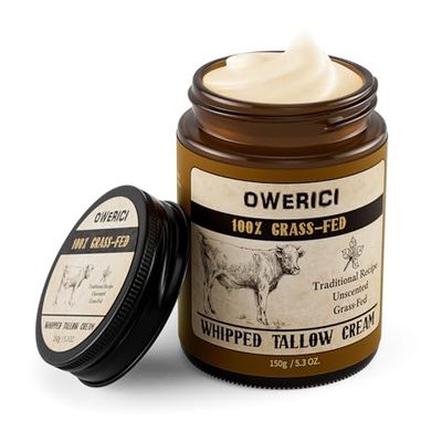Owerici Beef Tallow for Skin, for Skin (5.3 Oz), Tallow Face Moisturizer, 100 Grass Fed and Finished, Deeply Moisturizing for Face Body, Natural Care for Soft Supple (Brown, Extra large)