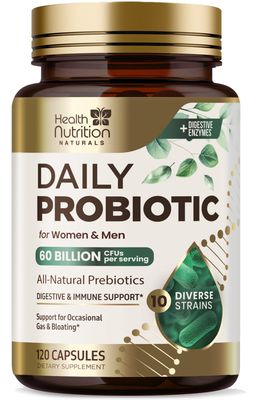 Probiotics 60 Billion CFU 10 Strains - Daily Probiotic for Immune, Digestive Gut Support, Prebiotics and Probiotics Supports Occasional Constipation, Gas Bloating for Women Men - 120 Capsules