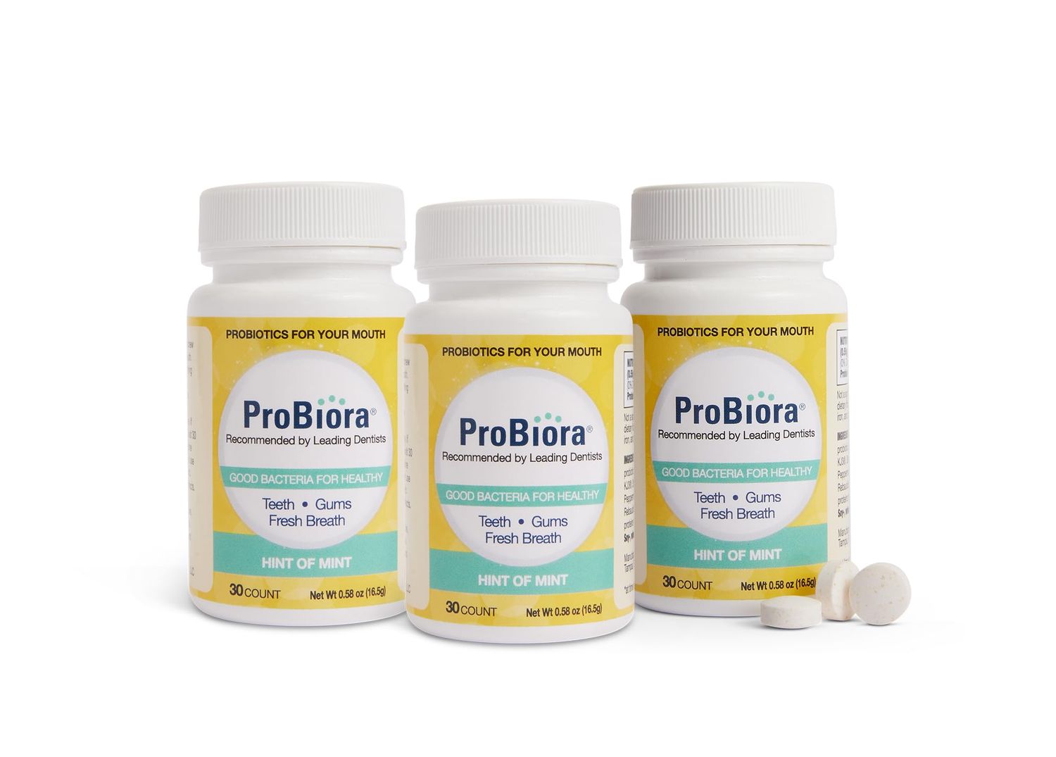 ProBiora Oral-Care Chewable Probiotic Tablets Probiotic Supplement for Women Men Healthier Teeth Gums Fresher Breath Whiter Teeth Better Overall Health 30 Count Pack of 3 Mint