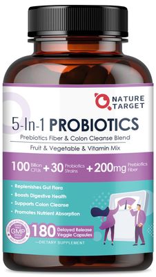 NATURE TARGET Probiotics for Women-Men Digestive Health, Mens-Womens Probiotic with Prebiotics, 100 Billion CFUs for Gut and Immune Health, 180 Veggie Capsules (90 Days Supply)