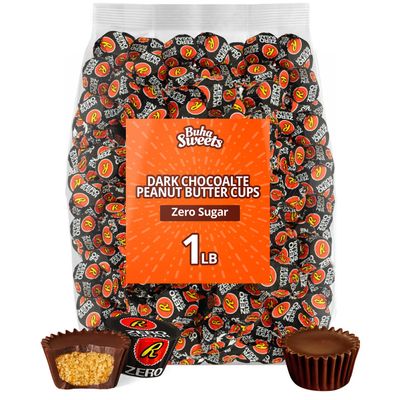 Dark Chocolate Zero Sugar Peanut Butter Cups, 1lb Pack of Zero Sugar Dark Chocolate Candy, Great for Snacking, Sharing, Parties, Candy Buffets and Gifting, Ideal for Chocolate and Peanut Butter Lovers