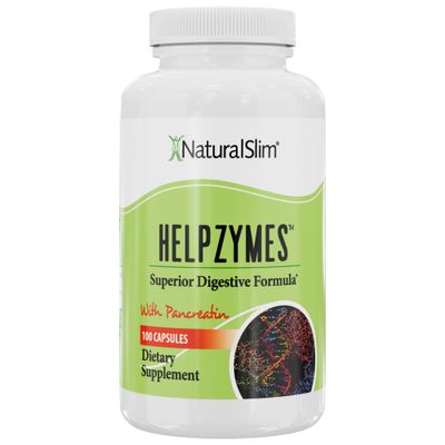 NaturalSlim Digestive Enzymes for Women Men - Helpzymes Essential Enzymes for Digestion, Gut Health, Gas Bloating Relief with Bromelain, Ox Bile, Pancreatin. Betaine HCL - 100 Capsules Solo