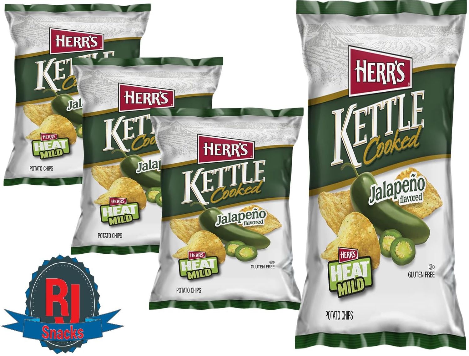 Herr&#39;s Jalapeno Kettle Cooked Potato Chips, 7 oz.(Curated by RJ Snacks Pack of 1)