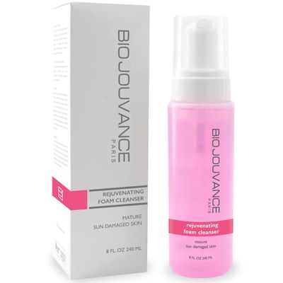 BIO JOUVANCE PARIS - Rejuvenating Foaming Facial Cleanser 8oz 240ml - For MatureSun Damaged Skin Gentle Foam Face Wash Makeup Remover Daily Skin Care Treatment Regimen Made in France